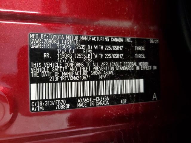 2T3F1RFVXMW210671 - 2021 TOYOTA RAV4 LE RED photo 13