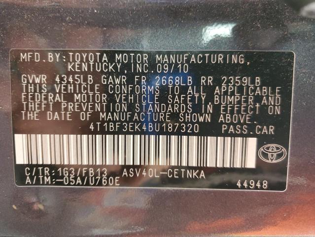 4T1BF3EK4BU187320 - 2011 TOYOTA CAMRY BASE GRAY photo 12