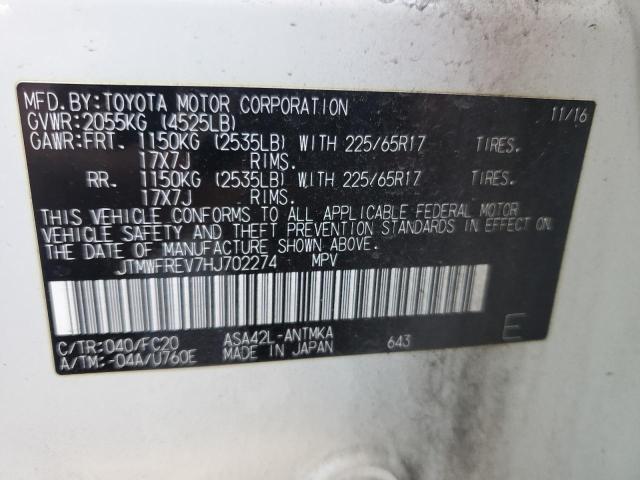 JTMWFREV7HJ702274 - 2017 TOYOTA RAV4 XLE WHITE photo 13