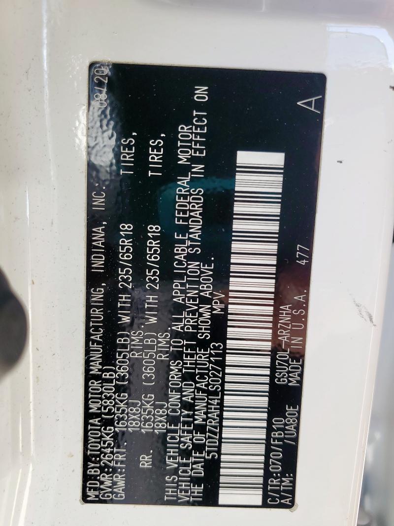 5TDZZRAH4LS027113 - 2020 TOYOTA HIGHLANDER L 白色 照片 13