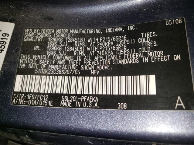 5TDZK23C38S207705 - 2008 TOYOTA SIENNA CE GRAY photo 13