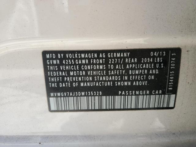 WVWGV7AJ3DW135329 - 2013 VOLKSWAGEN GTI Սպիտակ լուսանկար 12