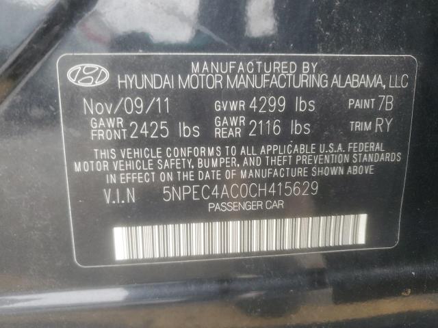 5NPEC4AC0CH415629 - 2012 HYUNDAI SONATA SE შავი ფოტო 12