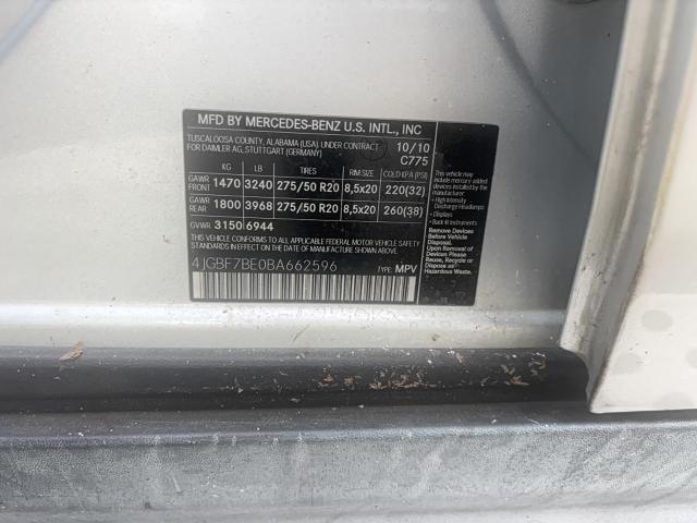 4JGBF7BE0BA662596 - 2011 MERCEDES-BENZ GL 450 4MATIC SILVER photo 10