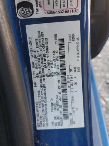 3FADP4BJ7KM122189 - 2019 FORD FIESTA SE Көк фото 13