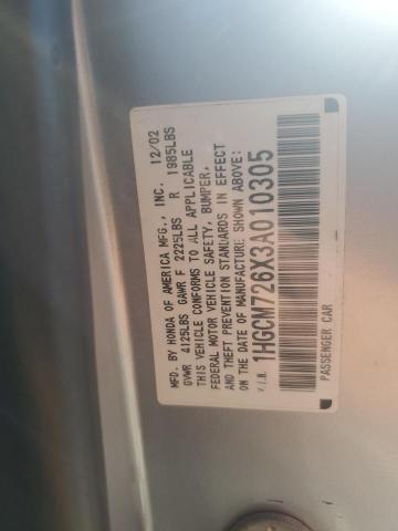 1HGCM726X3A010305 - 2003 HONDA ACCORD EX SILVER photo 12