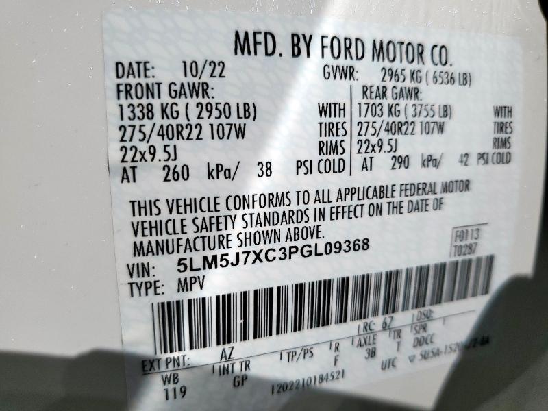 5LM5J7XC3PGL09368 - 2023 LINCOLN AVIATOR RESERVE თეთრი ფოტო 13