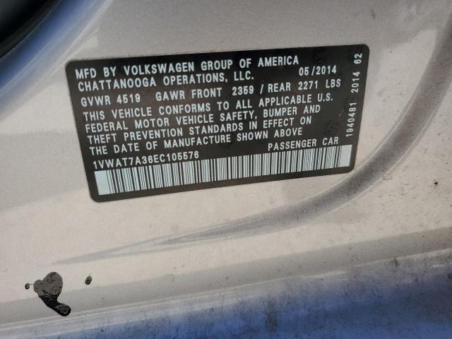1VWAT7A36EC105576 - 2014 VOLKSWAGEN PASSAT S SILVER photo 12