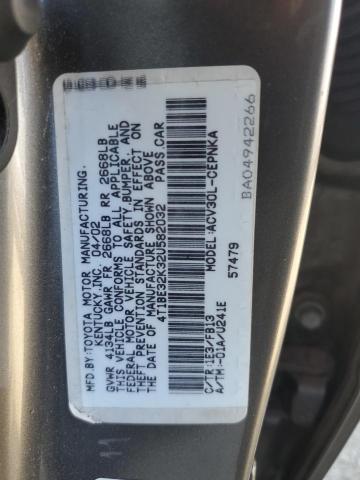 4T1BE32K32U582032 - 2002 TOYOTA CAMRY LE SILVER photo 12