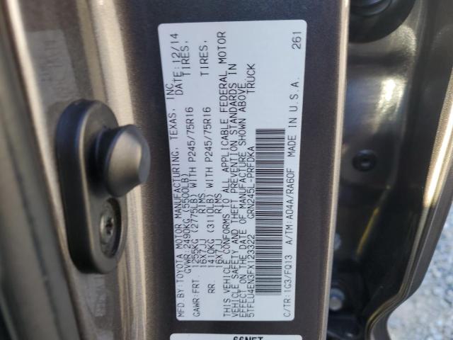 5TFLU4EN3FX123322 - 2015 TOYOTA TACOMA DOUBLE CAB 灰色 照片 12