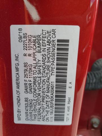 19UUB3F60KA004511 - 2019 ACURA TLX TECHNOLOGY Rojo foto 12