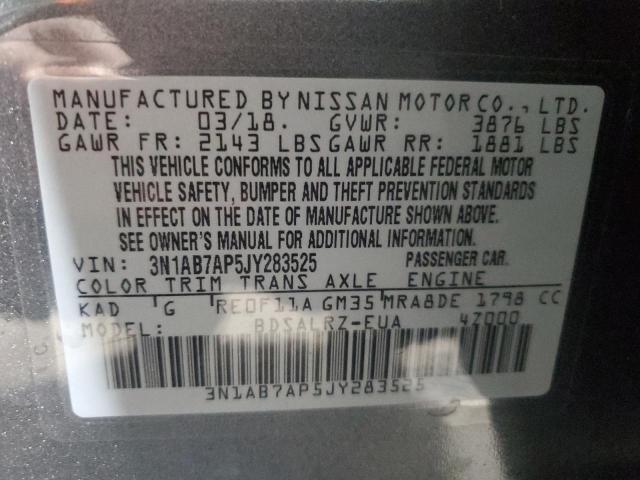 3N1AB7AP5JY283525 - 2018 NISSAN SENTRA S 石墨色 照片 12