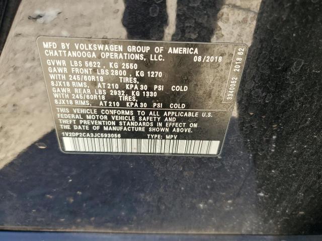 1V2DP2CA3JC593056 - 2018 VOLKSWAGEN ATLAS SE BLACK photo 13