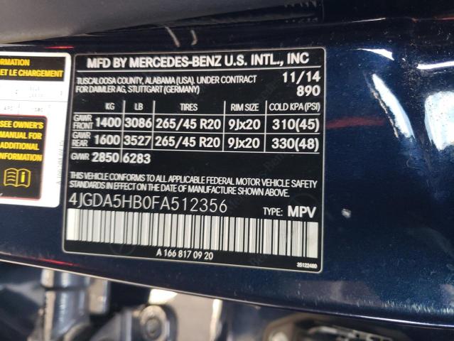 4JGDA5HB0FA512356 - 2015 MERCEDES-BENZ ML 350 4MATIC BLUE photo 13