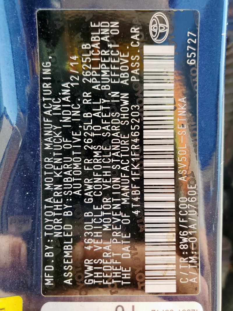 4T4BF1FK1FR465203 - 2015 TOYOTA CAMRY LE 蓝色 照片 12