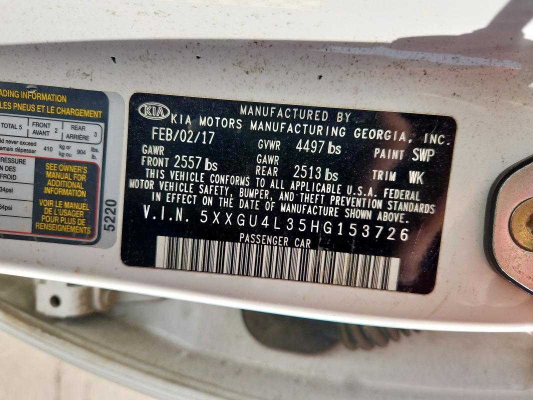 5XXGU4L35HG153726 - 2017 KIA OPTIMA EX Ağ foto 12