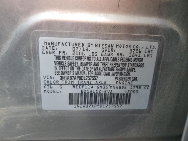 3N1AB7AP9DL757557 - 2013 NISSAN SENTRA S SILVER photo 13