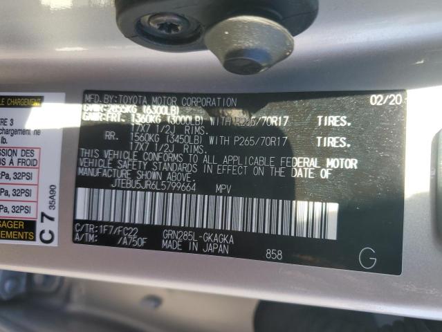 JTEBU5JR6L5799664 - 2020 TOYOTA 4RUNNER SR5/SR5 PREMIUM SILVER photo 13