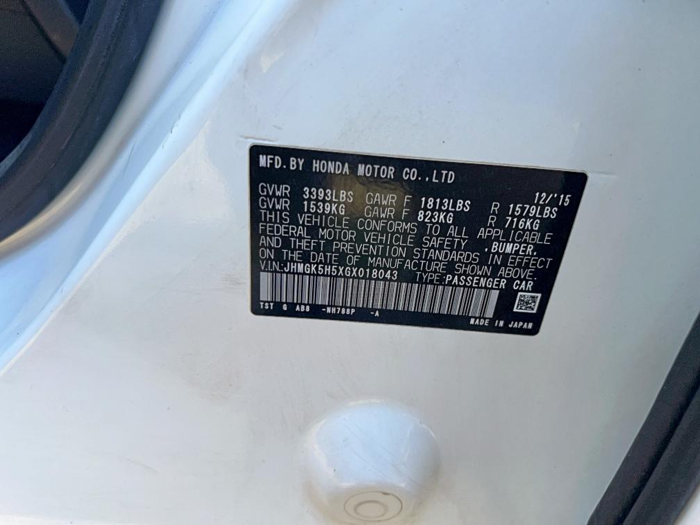 JHMGK5H5XGX018043 - 2016 HONDA FIT LX 白色 照片 10