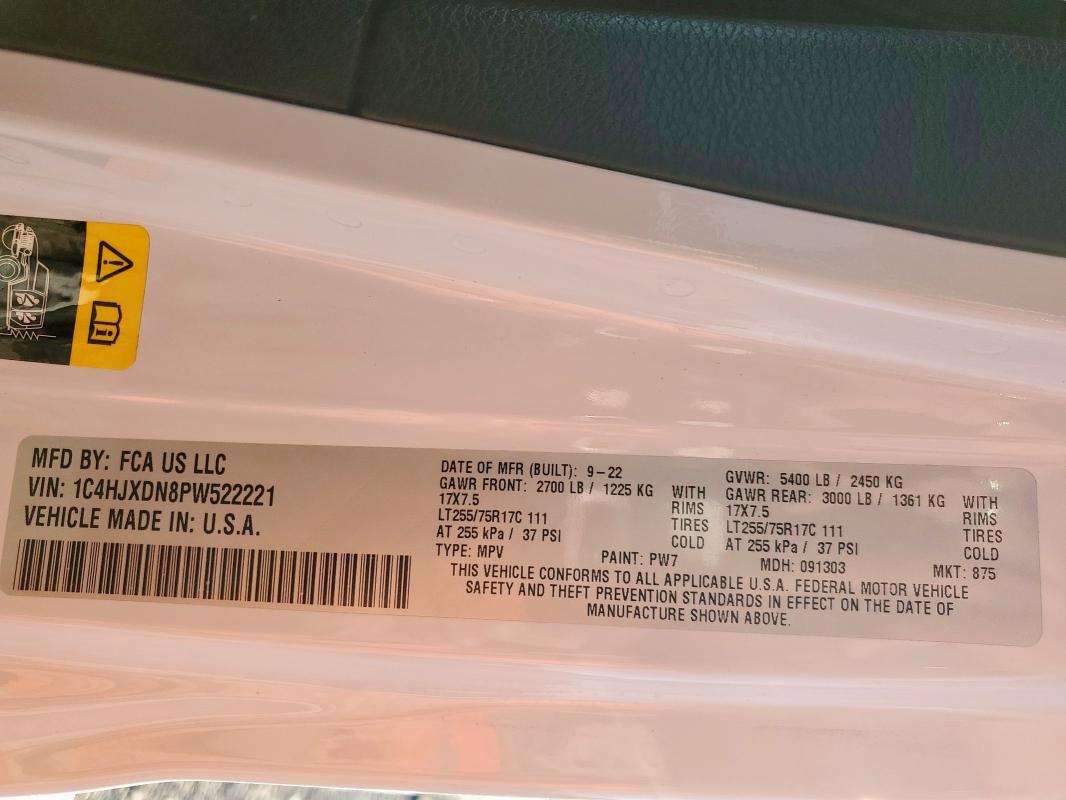 1C4HJXDN8PW522221 - 2023 JEEP WRANGLER SPORT 白色 照片 12