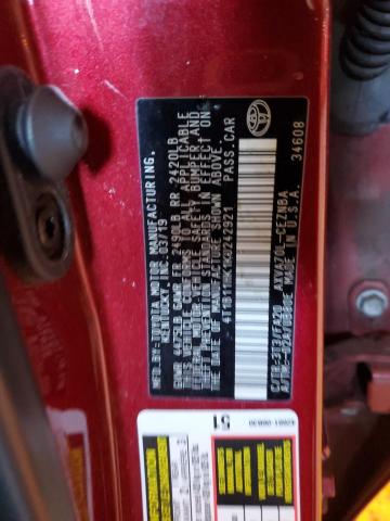 4T1B11HK1KU242921 - 2019 TOYOTA CAMRY L RED photo 12