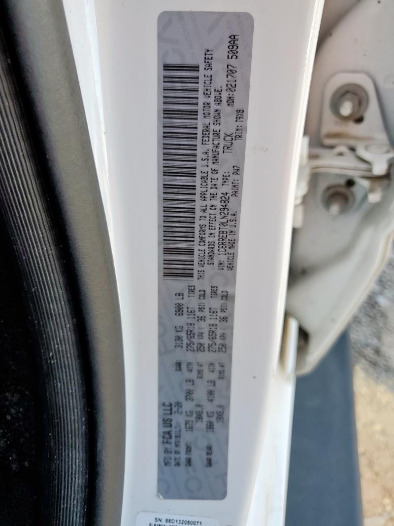 1C6RREBT0LN294824 - 2020 RAM 1500 BIG HORN/LONE STAR WHITE photo 12