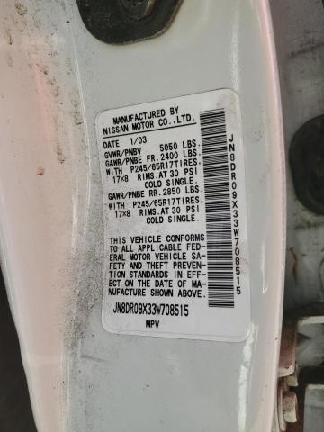 JN8DR09X33W708515 - 2003 NISSAN PATHFINDER LE 白色 照片 13