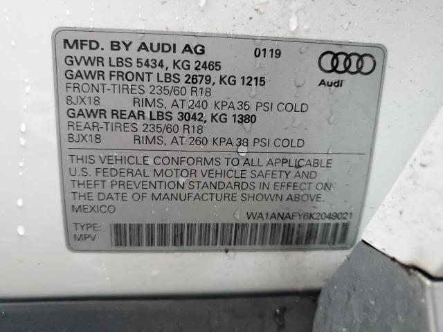 WA1ANAFY6K2049021 - 2019 AUDI Q5 PREMIUM WHITE photo 14