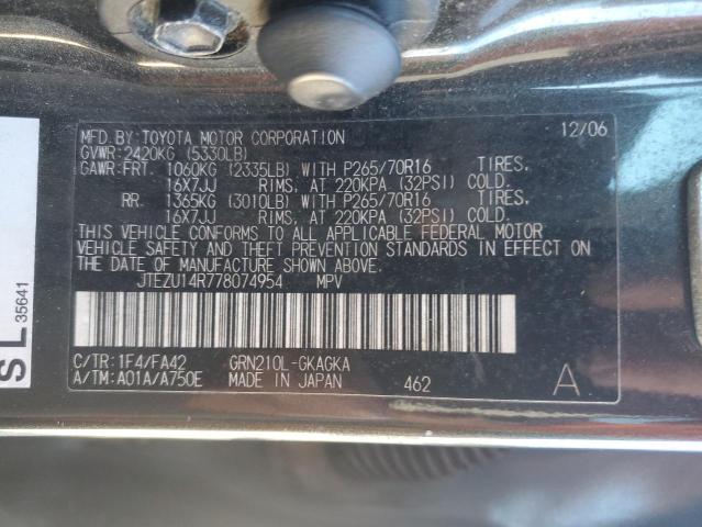 JTEZU14R778074954 - 2007 TOYOTA 4RUNNER SR5 BLACK photo 14