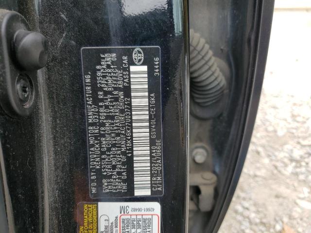 4T1BK46K77U037712 - 2007 TOYOTA CAMRY LE BLACK photo 12