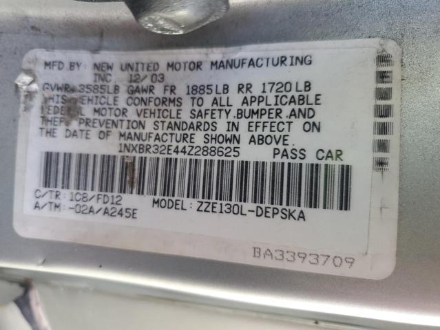 1NXBR32E44Z288625 - 2004 TOYOTA COROLLA CE Plata foto 13