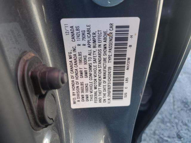 2HGFB2F51CH324739 - 2012 HONDA CIVIC LX GRAY photo 12