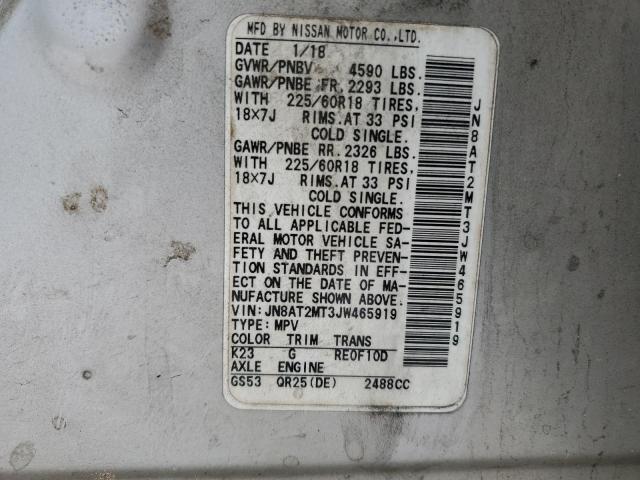 JN8AT2MT3JW465919 - 2018 NISSAN ROGUE S SILVER photo 14