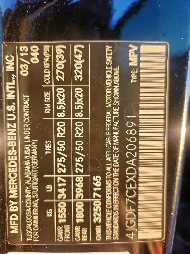 4JGDF7CEXDA206891 - 2013 MERCEDES-BENZ GL 450 4MATIC BLACK photo 13