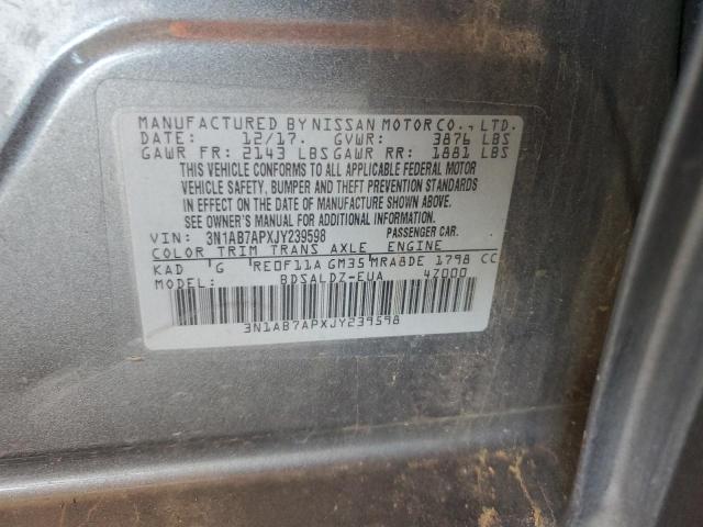 3N1AB7APXJY239598 - 2018 NISSAN SENTRA S GRAY photo 12