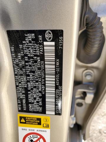 4T4BF1FK1GR570826 - 2016 TOYOTA CAMRY LE 金色 照片 12