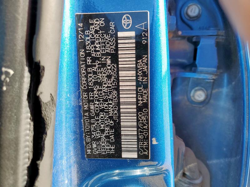 JTDKDTB38F1575522 - 2015 TOYOTA PRIUS C BLUE photo 14