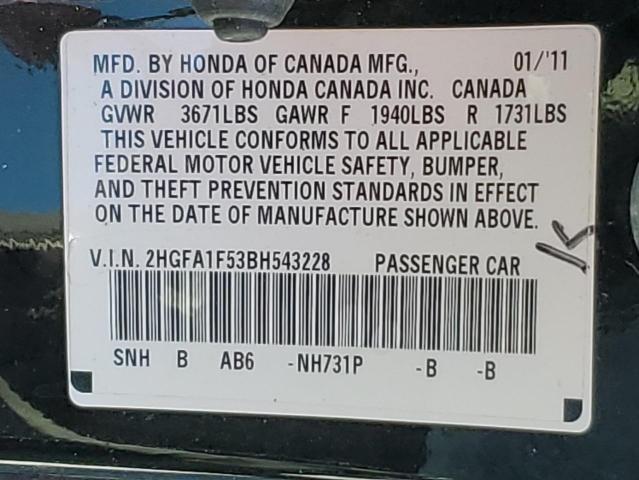 2HGFA1F53BH543228 - 2011 HONDA CIVIC LX BLACK photo 12