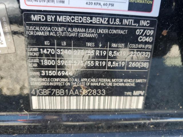 4JGBF7BB1AA532833 - 2010 MERCEDES-BENZ GL 450 4MATIC BLACK photo 13