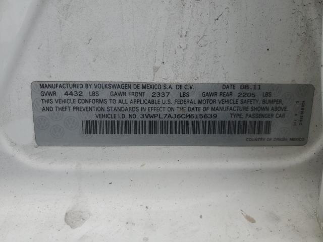 3VWPL7AJ6CM615639 - 2012 VOLKSWAGEN JETTA TDI WHITE photo 12