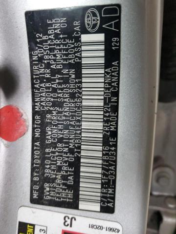 2T1BU4EEXDC962231 - 2013 TOYOTA COROLLA BASE Сріблястий фото 12