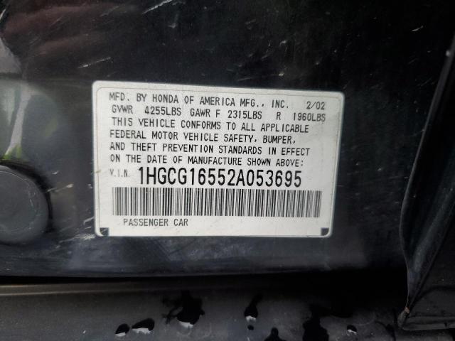 1HGCG16552A053695 - 2002 HONDA ACCORD EX BLACK photo 12