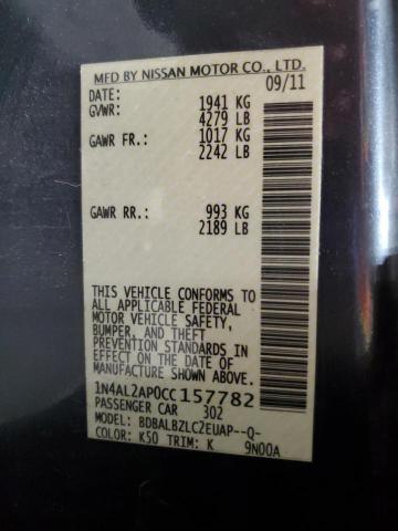 1N4AL2AP0CC157782 - 2012 NISSAN ALTIMA BASE GRAY photo 12