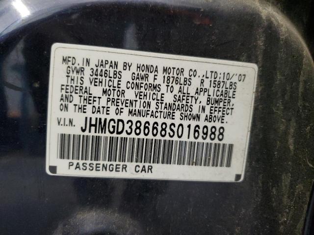 JHMGD38668S016988 - 2008 HONDA FIT SPORT BLUE photo 12