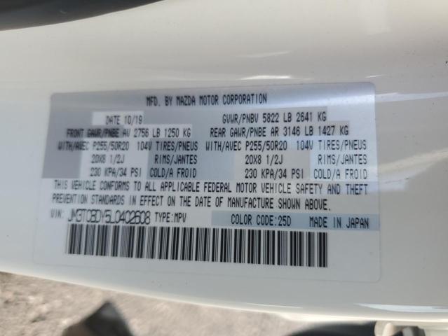 JM3TCBDY5L0402608 - 2020 MAZDA CX-9 GRAND TOURING WHITE photo 13