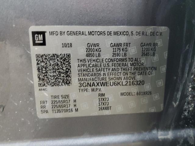 3GNAXWEU6KL216320 - 2019 CHEVROLET EQUINOX LT Silber Foto 13