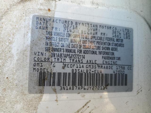 3N1AB7AP6JY272114 - 2018 NISSAN SENTRA S თეთრი ფოტო 13