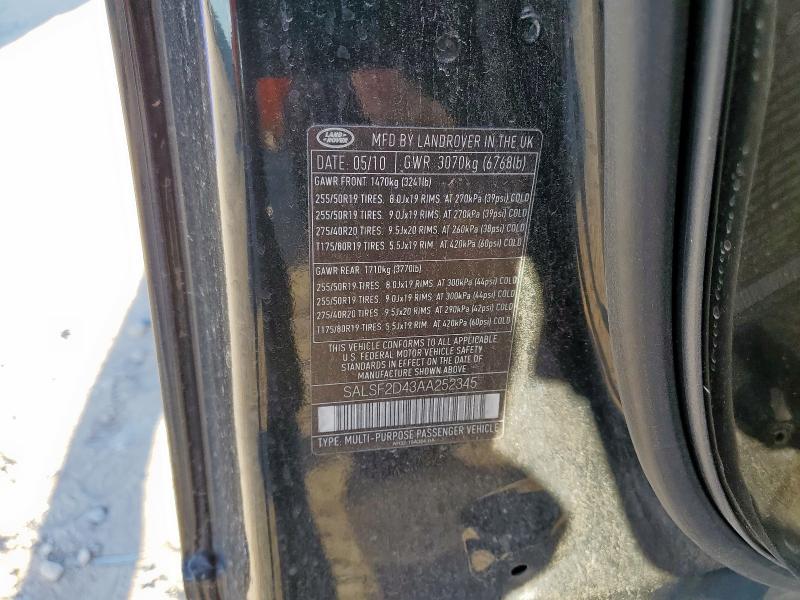 SALSF2D43AA252345 - 2010 LAND ROVER RANGE ROVE HSE BLACK photo 13