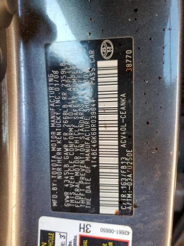 4T4BE46K68R039644 - 2008 TOYOTA CAMRY CE GRAY photo 12