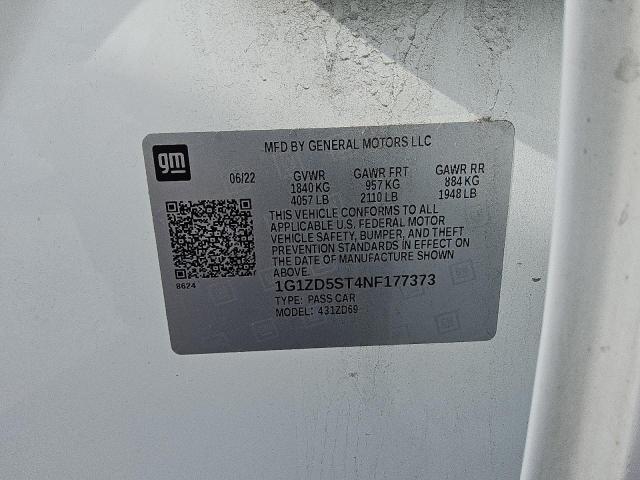 1G1ZD5ST4NF177373 - 2022 CHEVROLET MALIBU LT WHITE photo 12